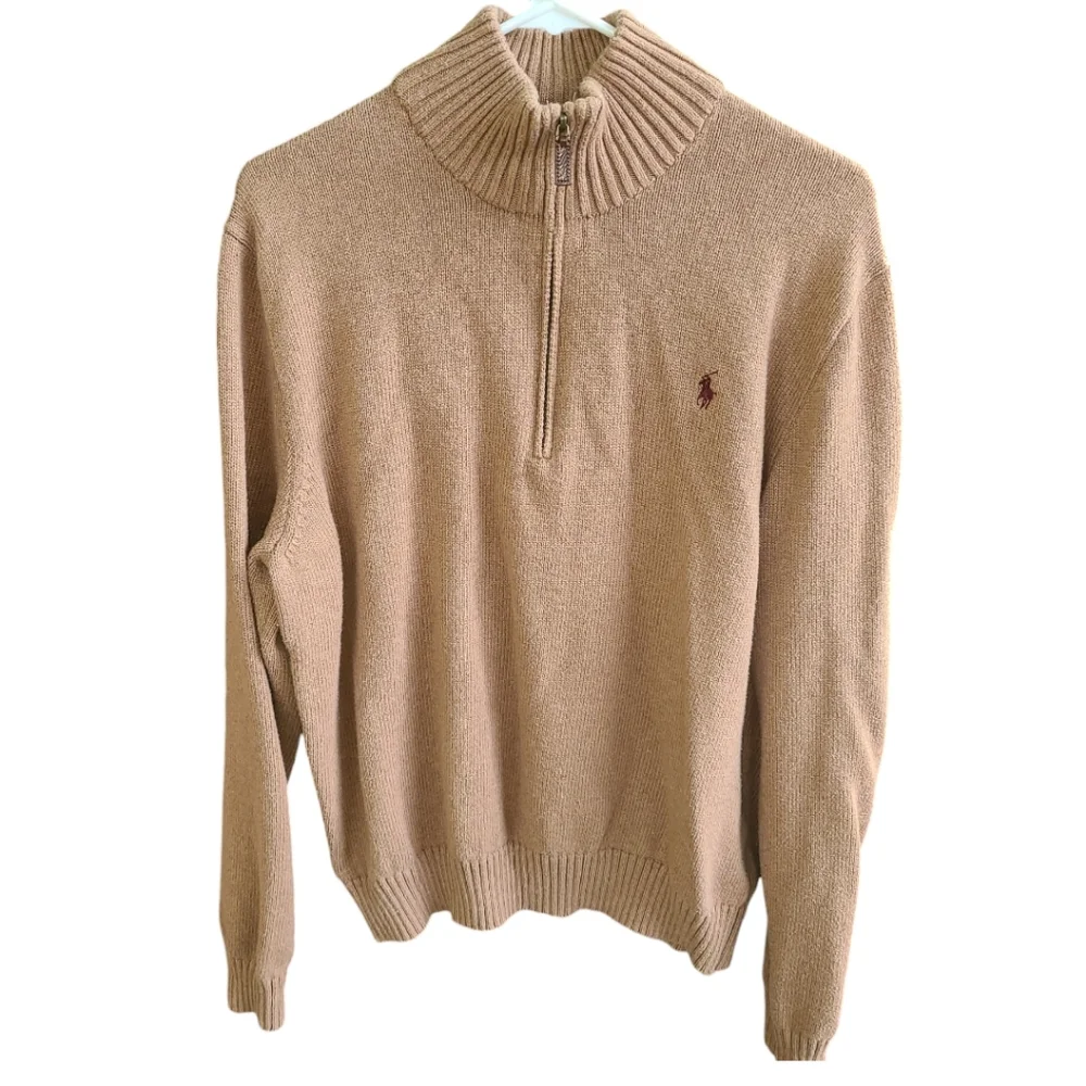 Polo Ralph Lauren tan grandpa sweater qtr zip‎ size X large EUC